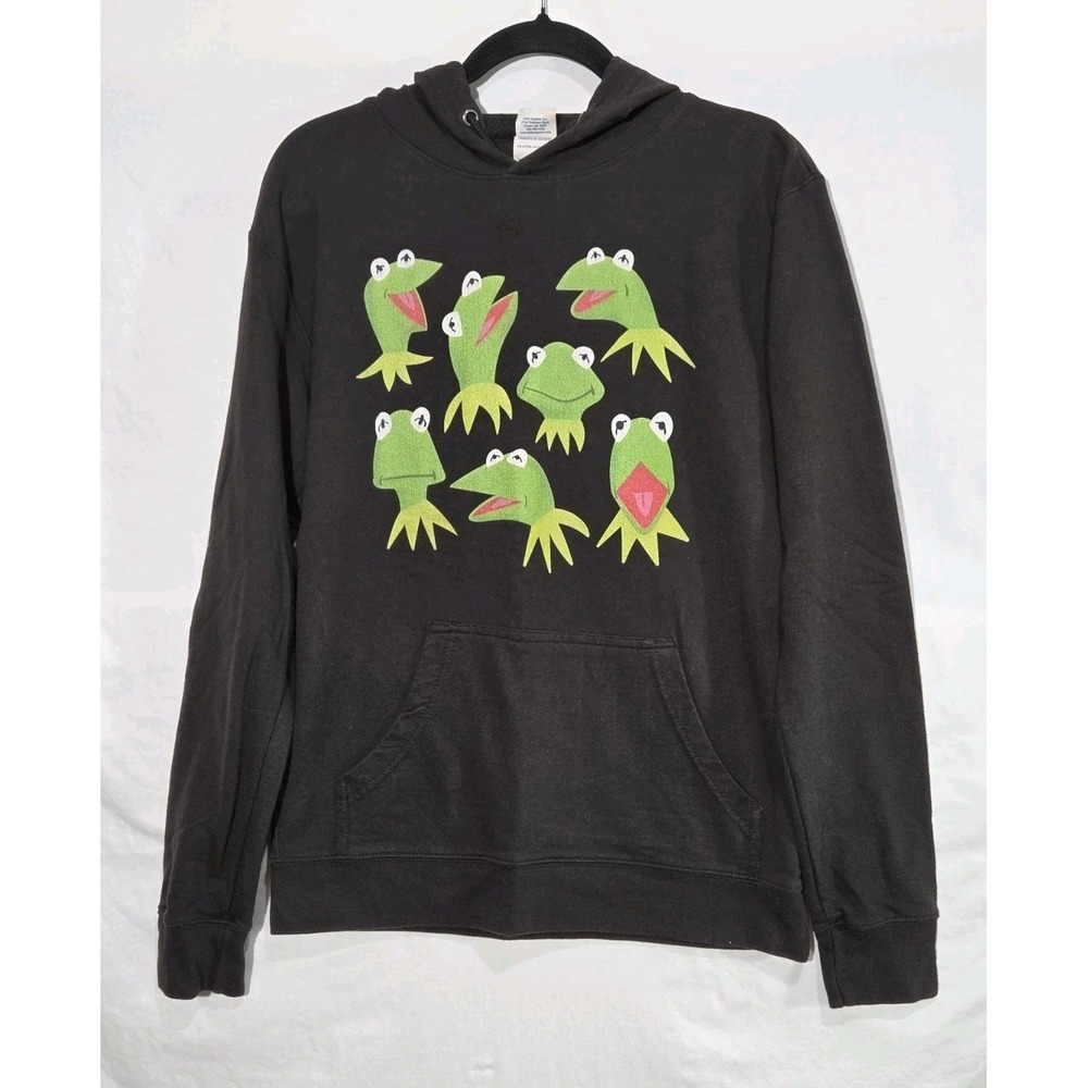 The Muppets Kermit The Frog AOP Hoodie Sz Medium Black Disney Cotton Pullover